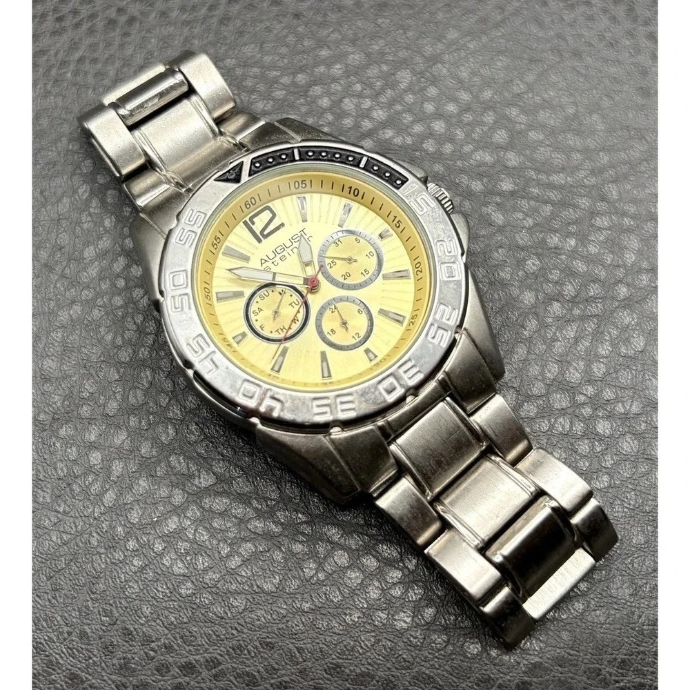 August Steiner Men's Stainless Steel Chronograph Watch Works - NEW BATTERY